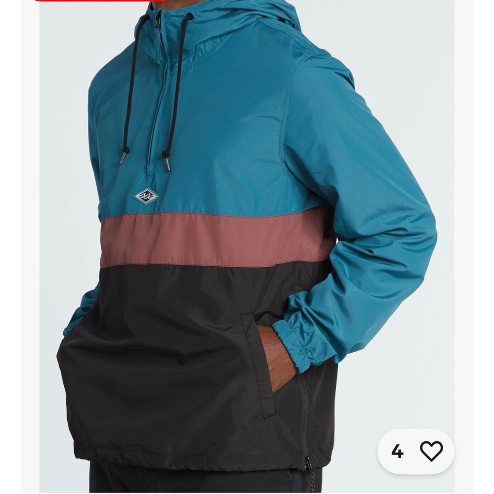 Billabong Recycler Windbreaker Teal Mauve Black Colorblock Half Zip Jacket Men S